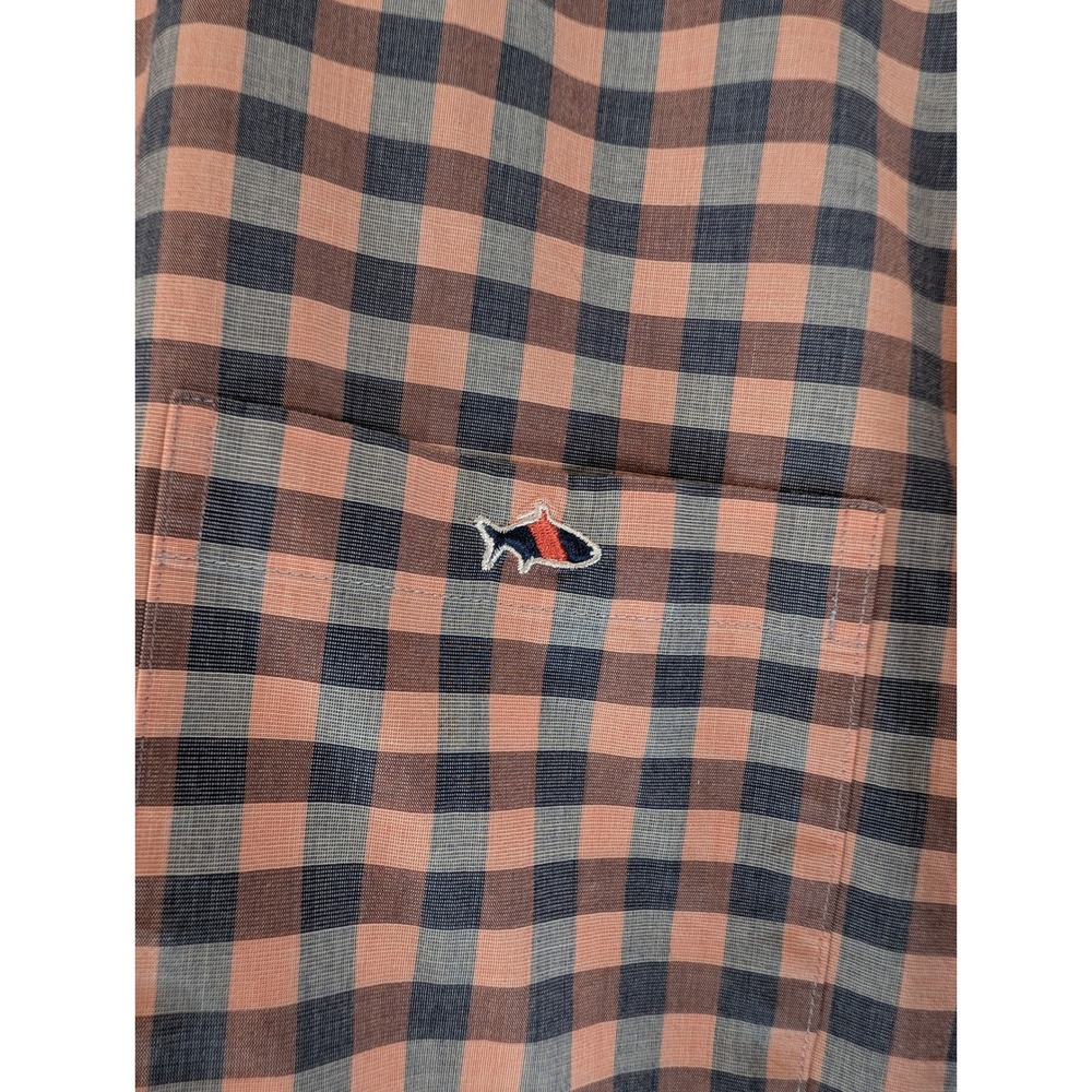 Fish Hippie Mens XL Tailored Fit Gingham Button Down Shirt Coral Navy Blue Plaid